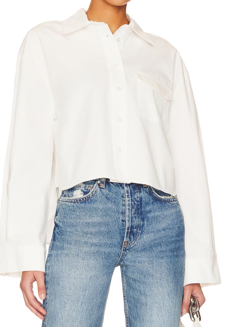 ANINE BING Travis Cropped Shirt White Size Small.
